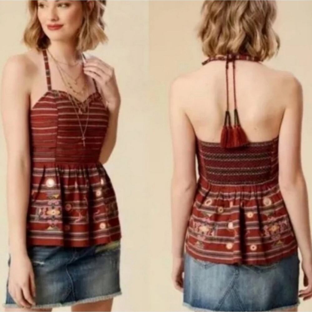 Altar'd State embroidered Sweetheart Neckline Peplum Halter Top Blouse Size Med‎